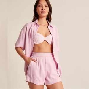 NWT Abercrombie & Fitch Linen Blend Pink High Waist Women Shorts